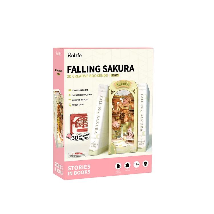 DIY Falling Sakura Book Nook Kit by Diokits Box in White Background