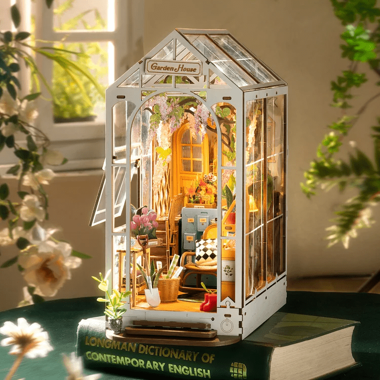 DIY Garden House Book Nook Kit by Diokits - Decoration Example Of Book Nook On Top Of Book With A Window As The Background