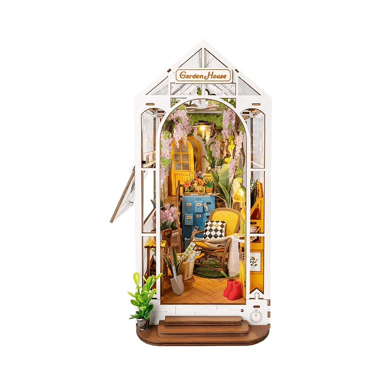 DIY Garden House Book Nook Kit by Diokits - Front View In White Background