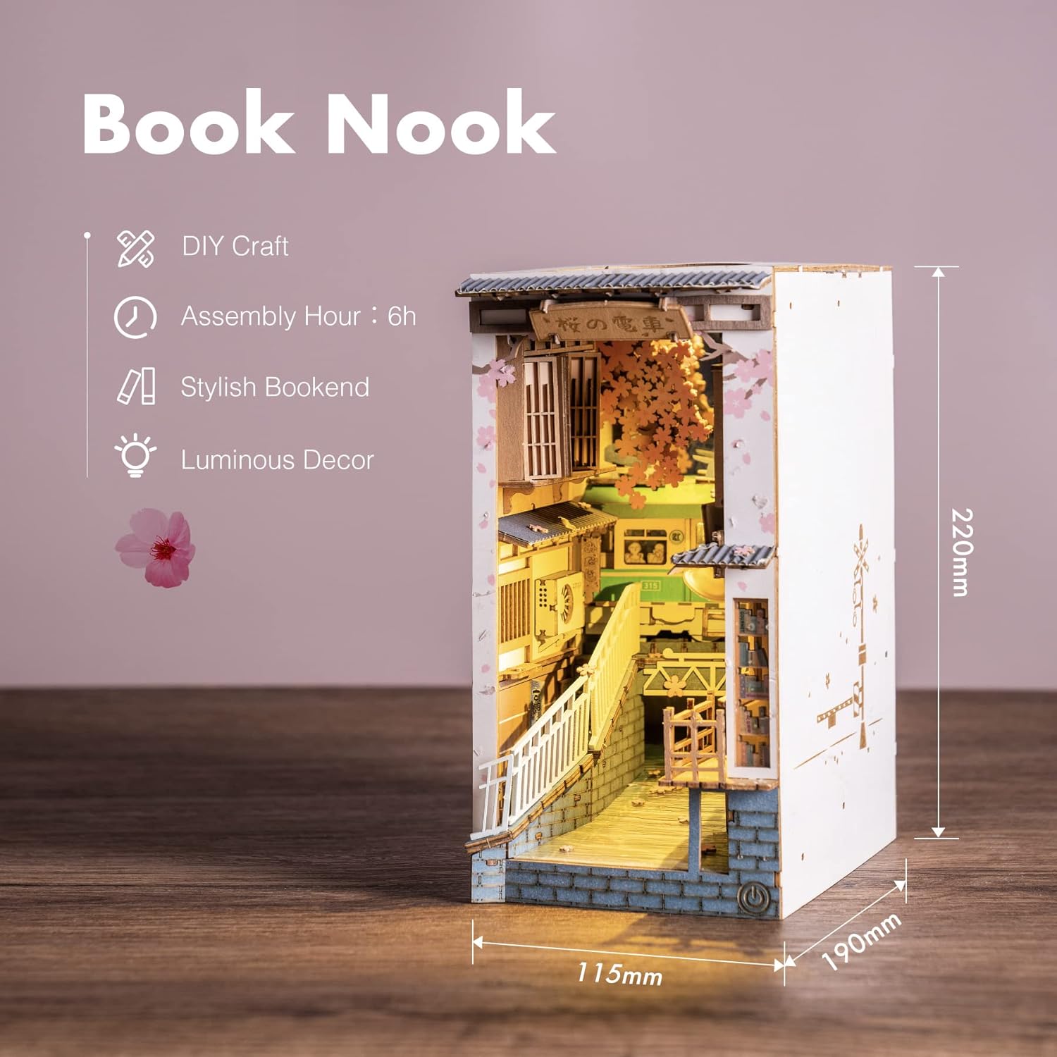 DIY Sakura Densya Book Nook Kit by Diokits - Dimensions 115mm*190mm*220mm