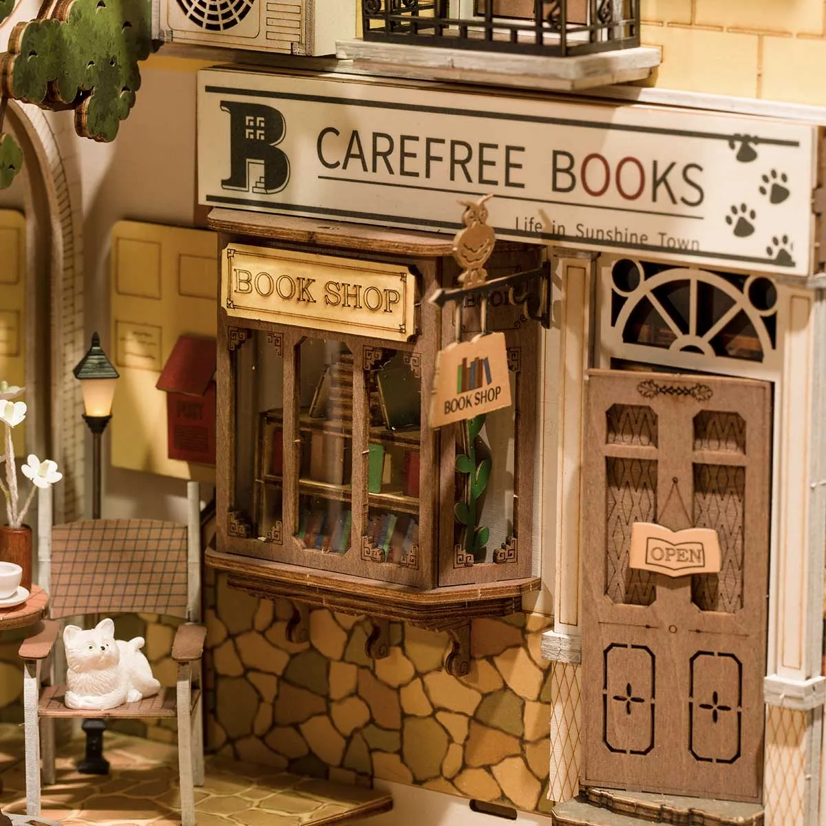 DIY Sunshine Town Book Nook Kit by Diokits - Book Shop Detail Inside Book Nook