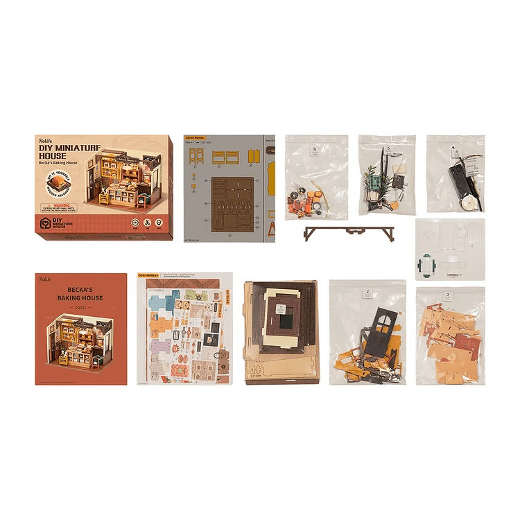 Becka's Baking House DIY Miniature Kit by Diokits - Display Of All The Parts Included In The Product Box