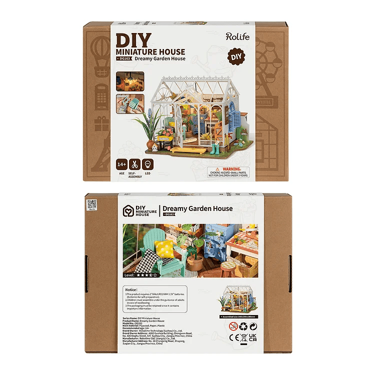 Dreamy Garden House DIY Miniature Kit by Diokits - Front and Back View Of Product Box